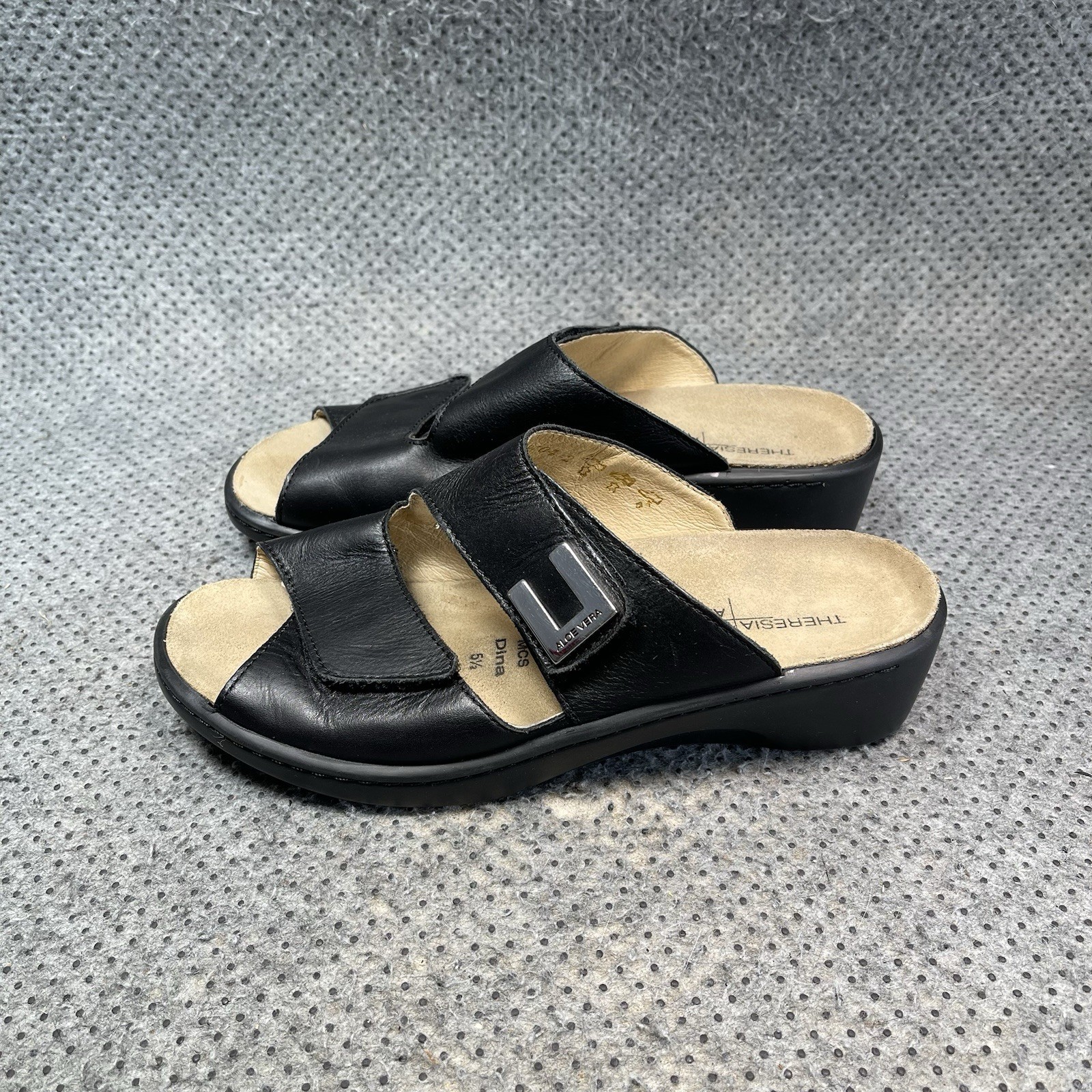 Theresia M Aloe Vera Black Leather Sandals Size 5.5 Women’s