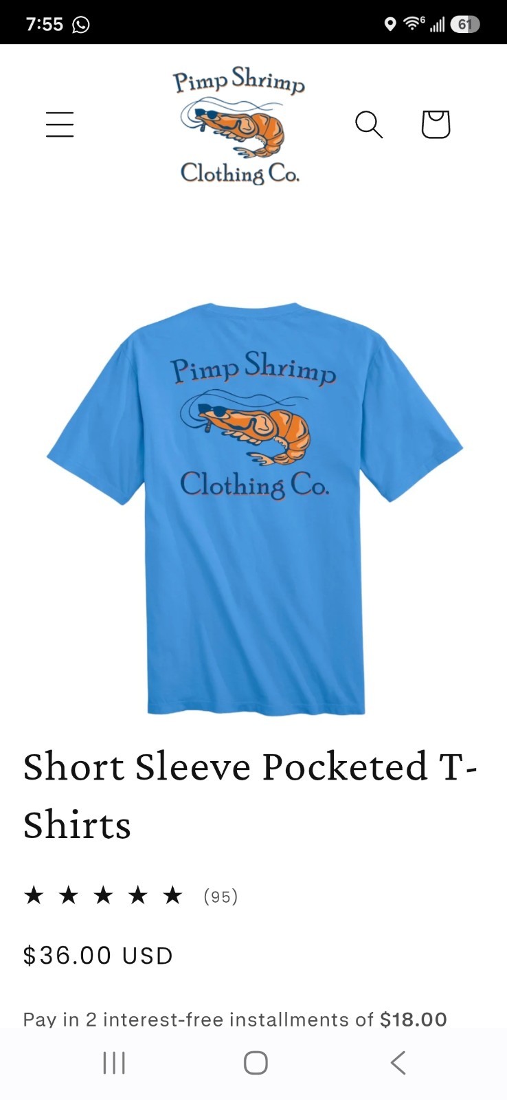 Pimp Shrimp Clothing Company Short Sleeve Blue Pocket T-Shirt Men’s Size 2XL NWT