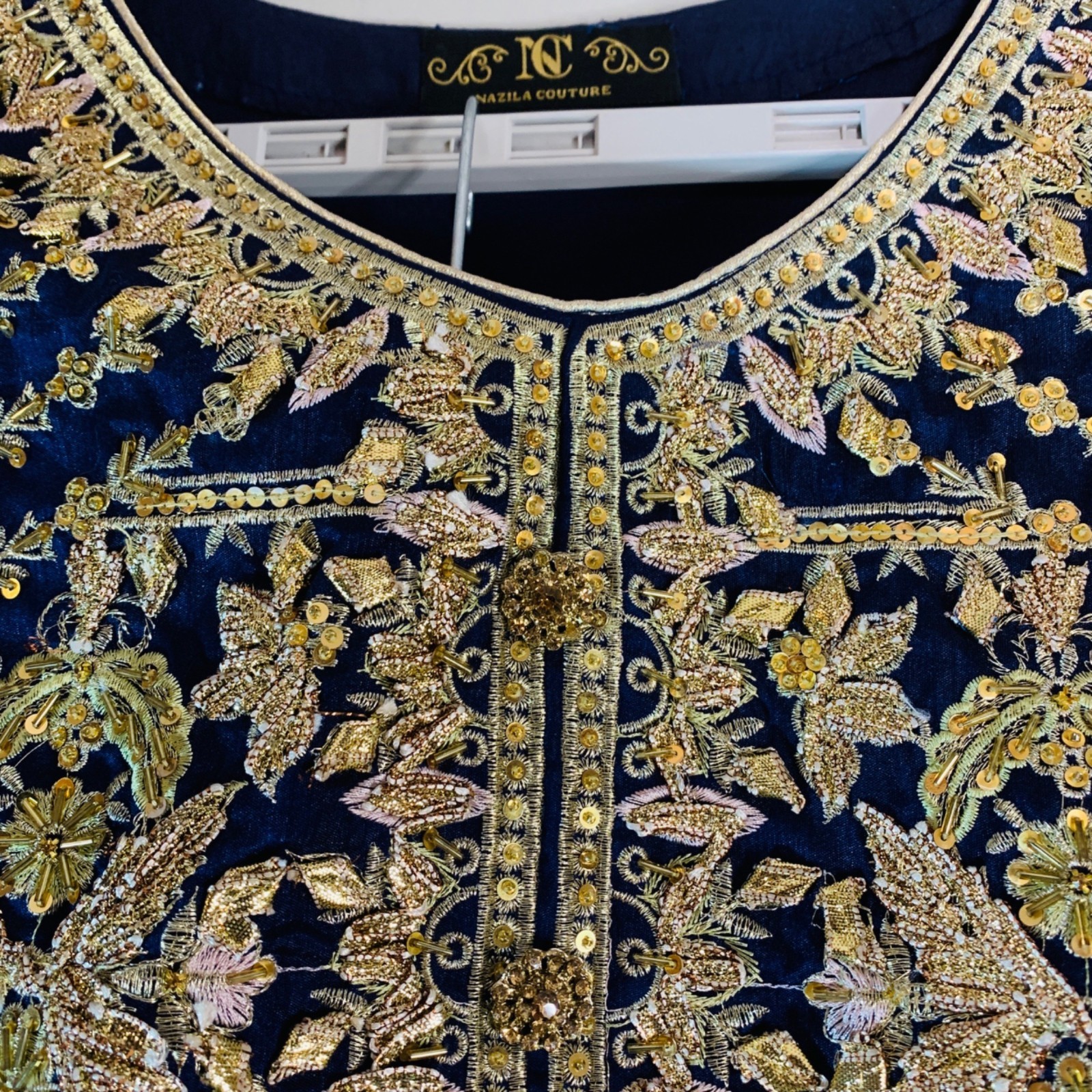 Nazila Couture size Small Embroidered Navy Blue Kurta & Salwar Set NWOT
