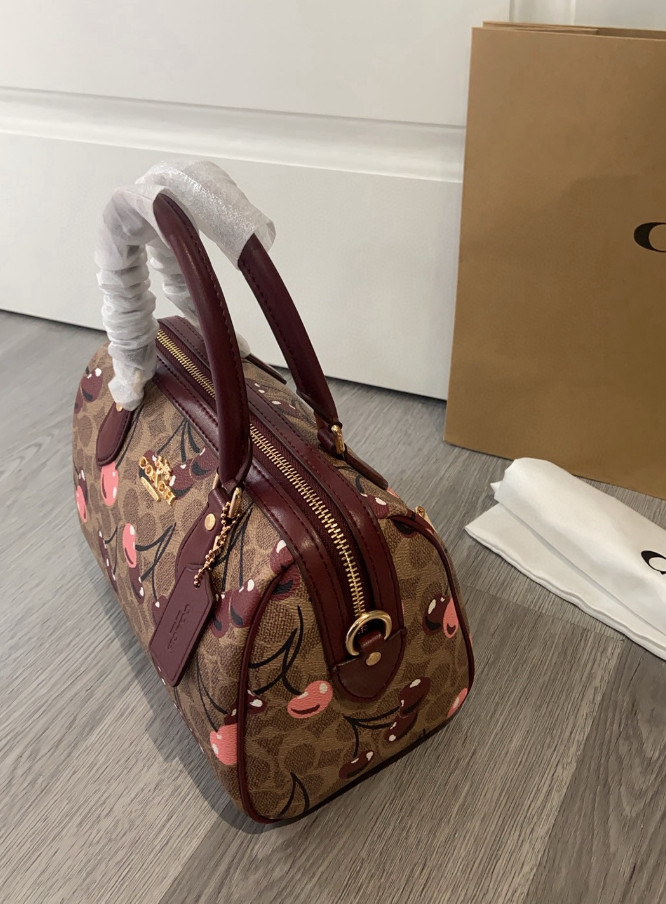 NWT Coach Rowan Satchel Bag In Signature Canvas With Cherry Print CY692