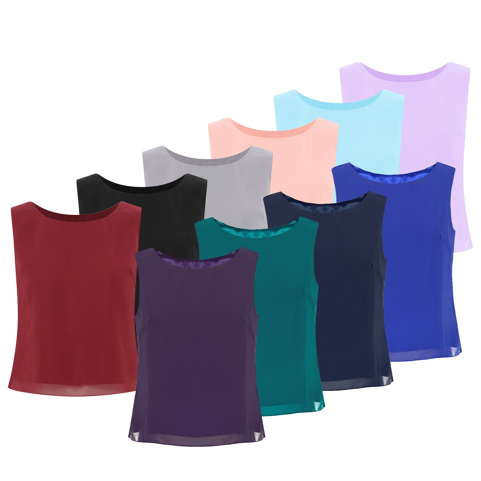 US Women Round Neck Vest Tops Summer Chiffon Layer Tank Top Loose Fit T-Shirts