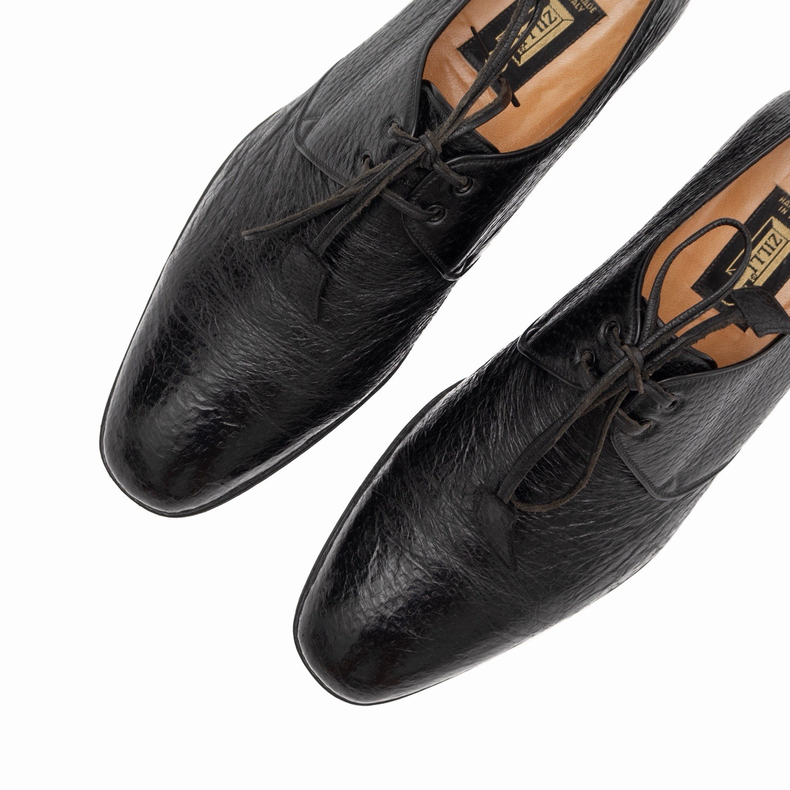 4.8k.$ ZILLI Men’s Blucher Derby Black Exotic Peccary Leather Handmade US 10