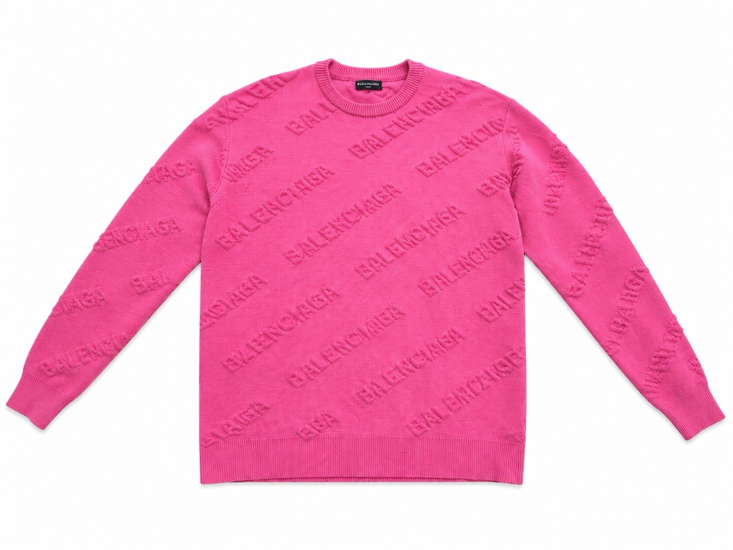 Balenciaga Women’s Pink Logo Knit Crewneck Pullover Sweater Size M
