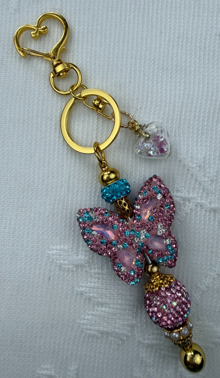 Hand made beaded key chain/Bag charm! Bling. Butterfly. Gifts. Basket filler.