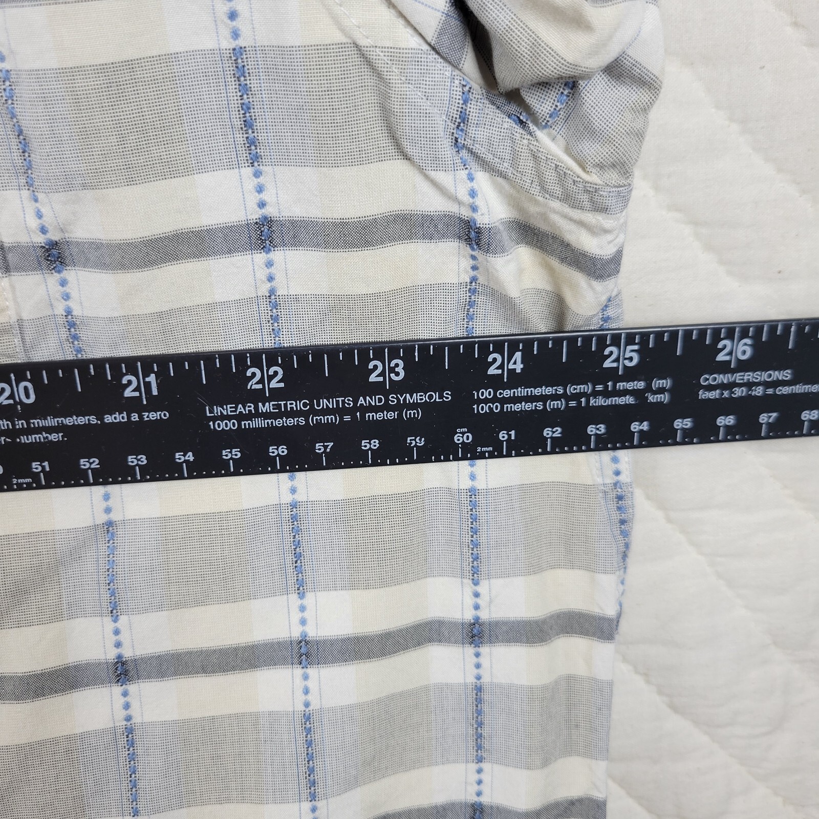 Nat Nast Shirt Mens Extra Large XL Short Sleece Beige White Plaid Silk Blend