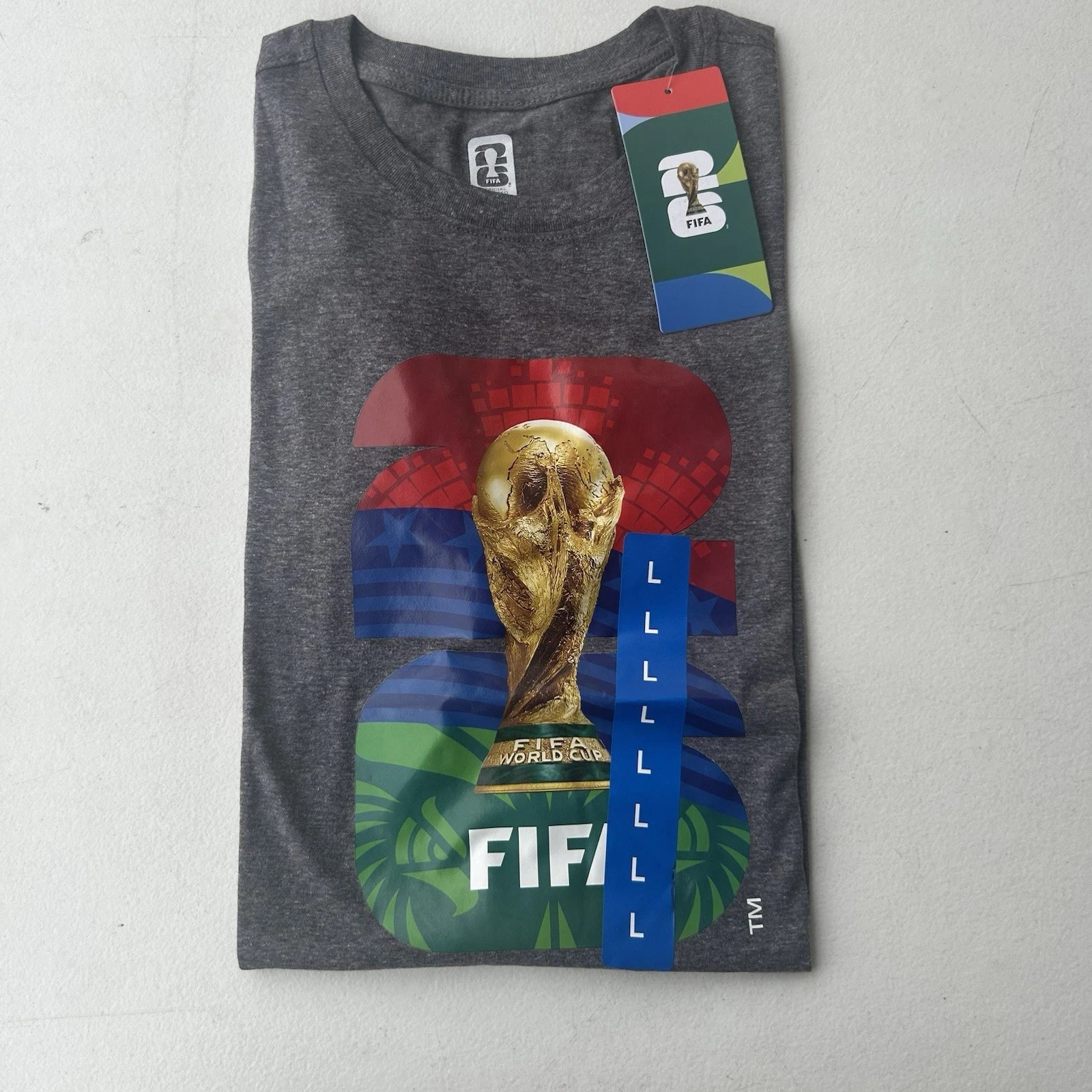FIFA World Cup Men’s Gray Graphic Print Logo Crew Neck Short Sleeve T-Shirt