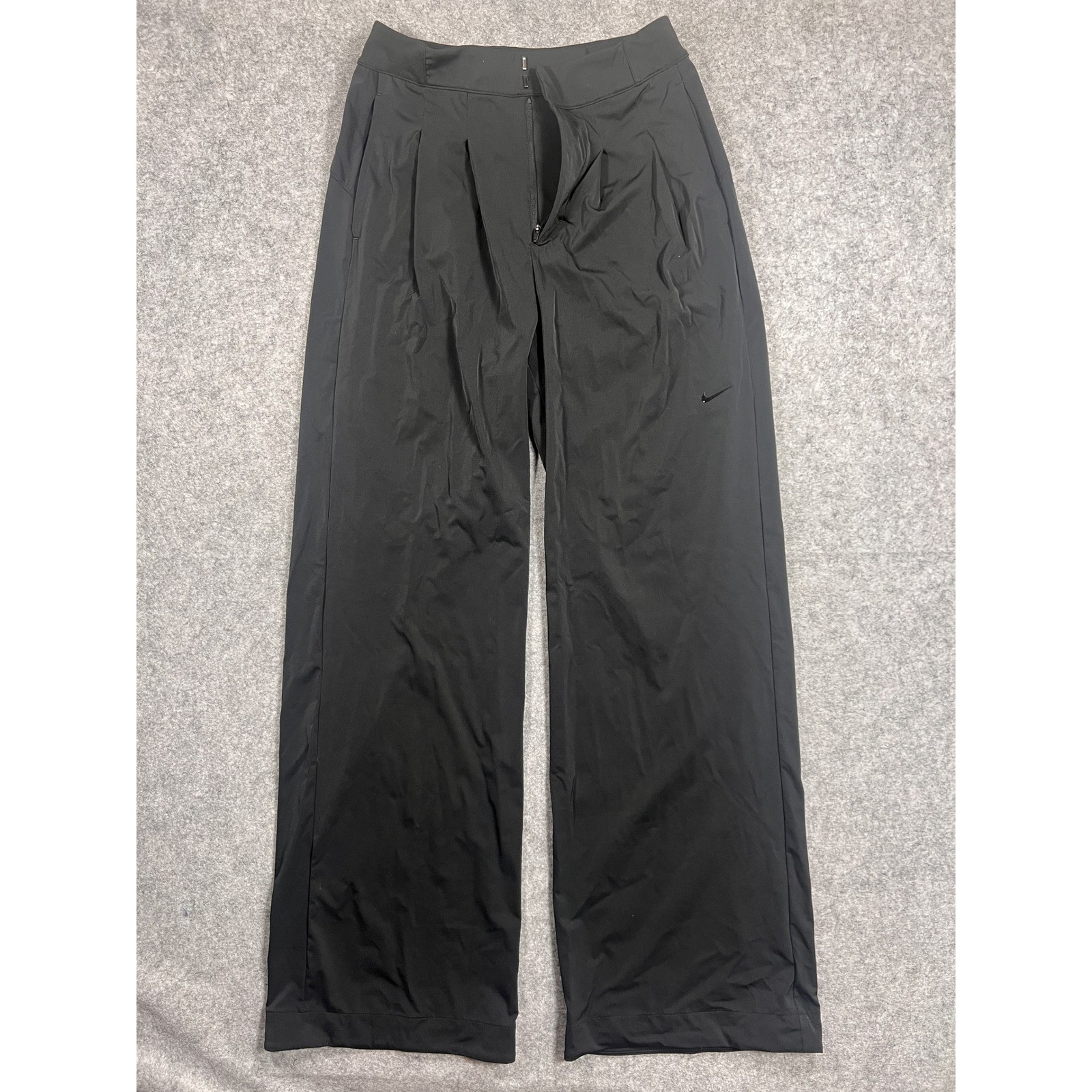 Nike Dri-FIT Wide Leg Pleated Trousers Small Black Nylon Spandex Stretch