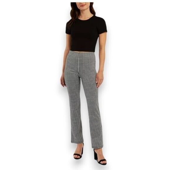 Gingham High Waisted Flare Pants SMALL Office Siren Business Casual Spring