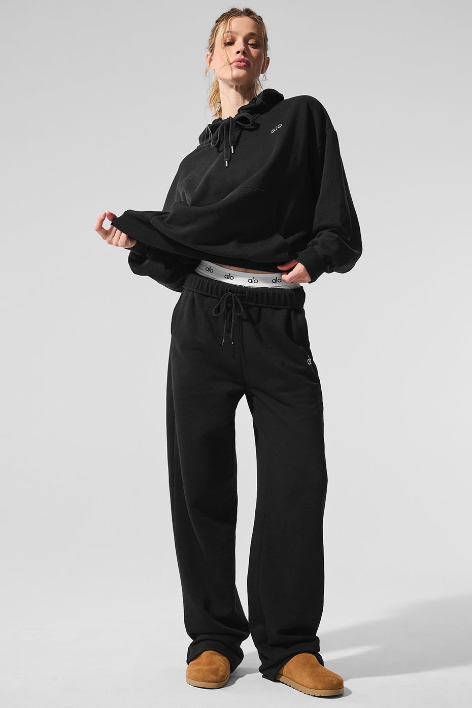 ALO Accolade Straight Leg Sweatpant Black&Athletic Heather Grey Size S M L