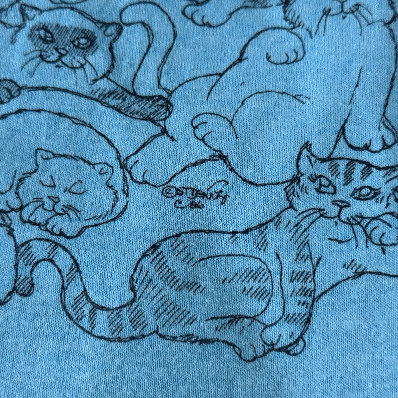 Vintage 80s 1986 Cat Lover T Shirt Blue One Can Never Have Too Many Cats Size M
