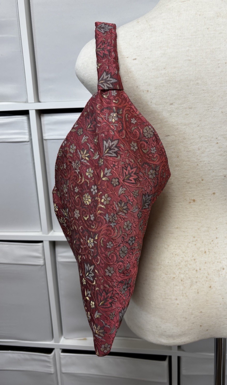 Vintage One of a Kind Japanese Obi Silk Shoulder Bag Burgundy Floral Knot Bag