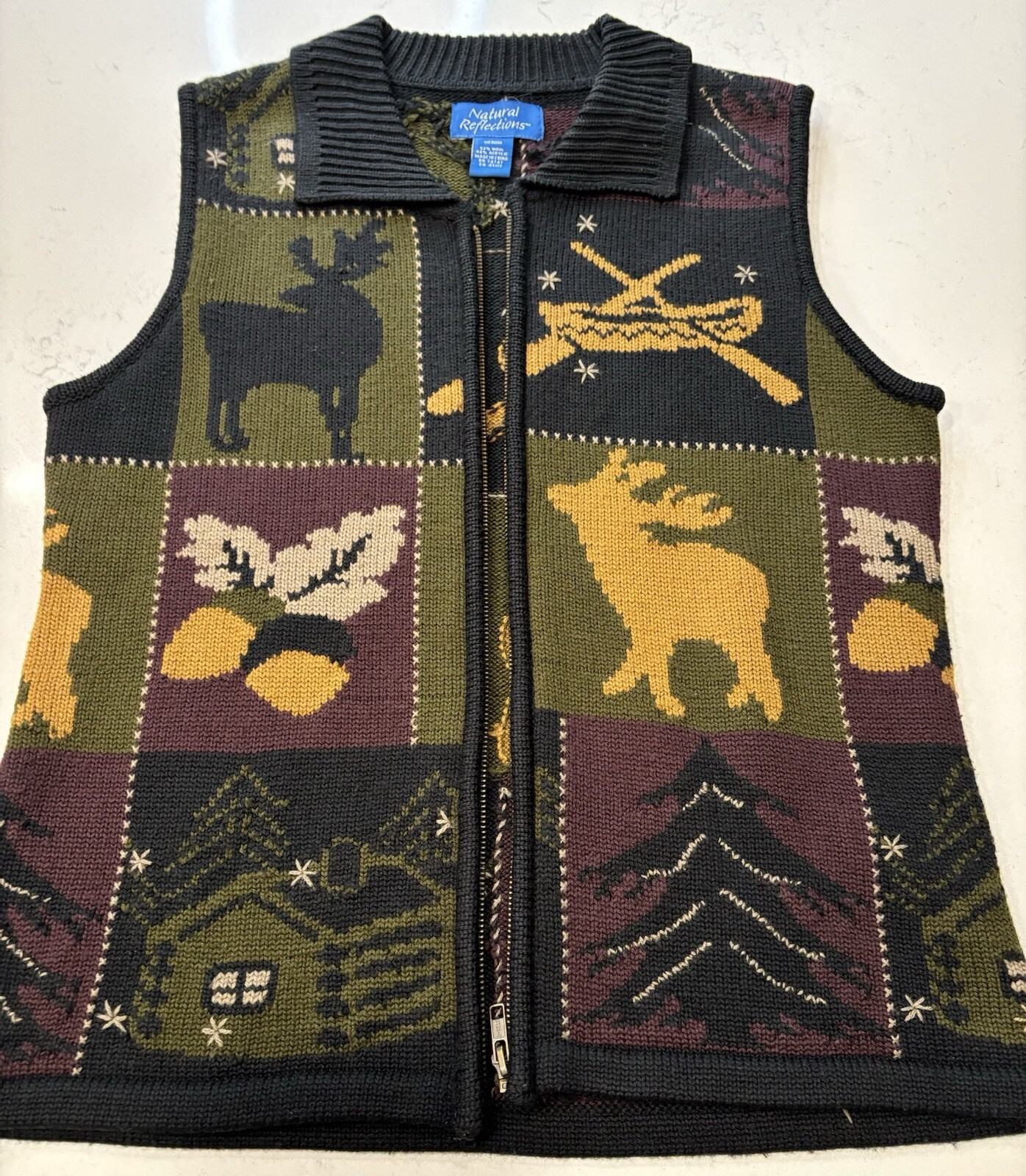 NATURAL REFLECTIONS (VTG) Wool Blend Sweater Vest Med Full Zip Cabincore Nature