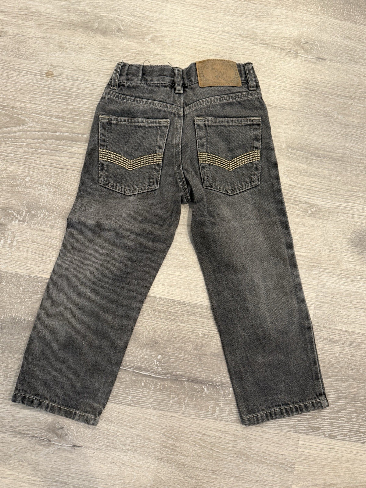 Boys Gray Denim Straight Leg Jeans Size 4 Dark Wash Embroidered Pockets Polo