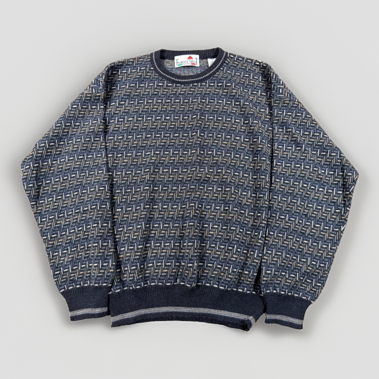 Vintage Florence Tricot Mens Sz L Sweater Multicolor Geometric Grandpa 80s 90s