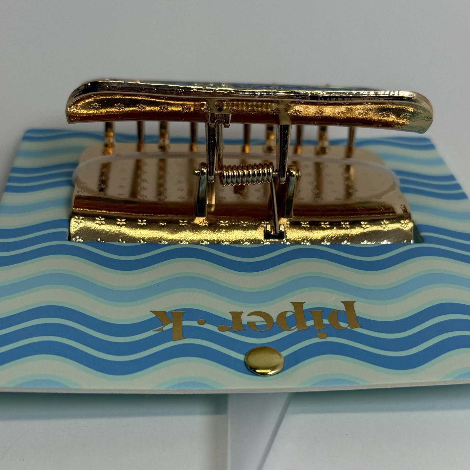 Piper K Original Sardines Hair Claw Clip Blue Gold Enamel Novelty Tinned Fish