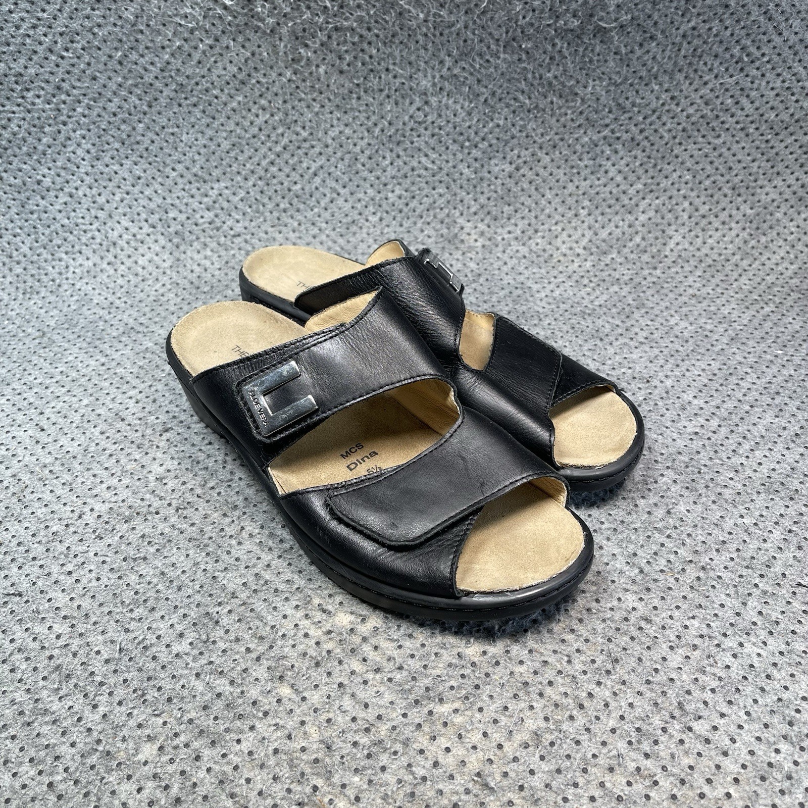 Theresia M Aloe Vera Black Leather Sandals Size 5.5 Women’s