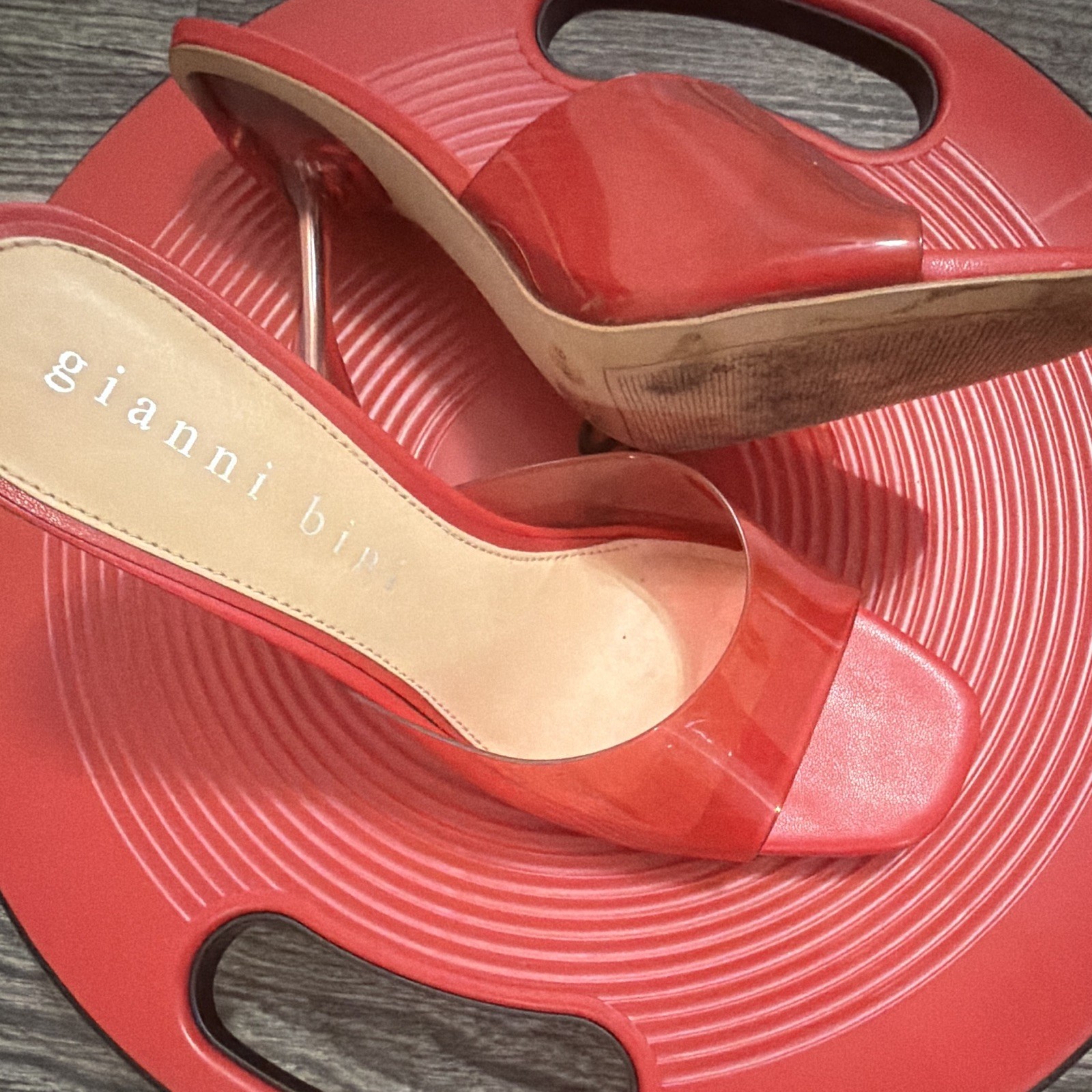 Gianni Bini Women’s Red Slip-On Mule Heels Square Toe Strappy Synthetic 9.5