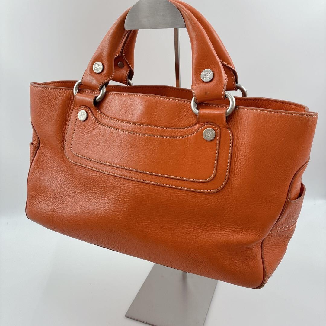 CELINE Boogie Bag Leather Orange Vintage Authentic From Japan