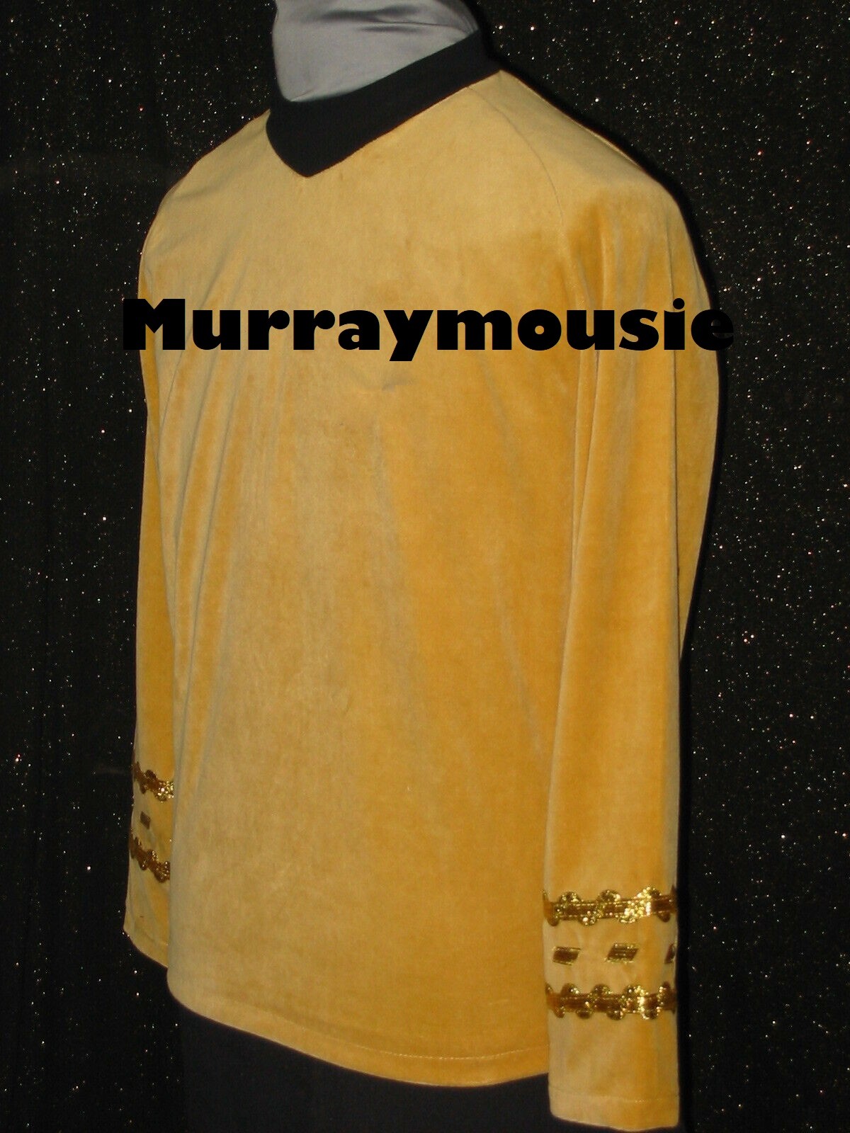 CUSTOM-MADE Gold FIVE STAR Trek Uniform COSTUME Men’s TOP Cosplay Shirt VELOUR