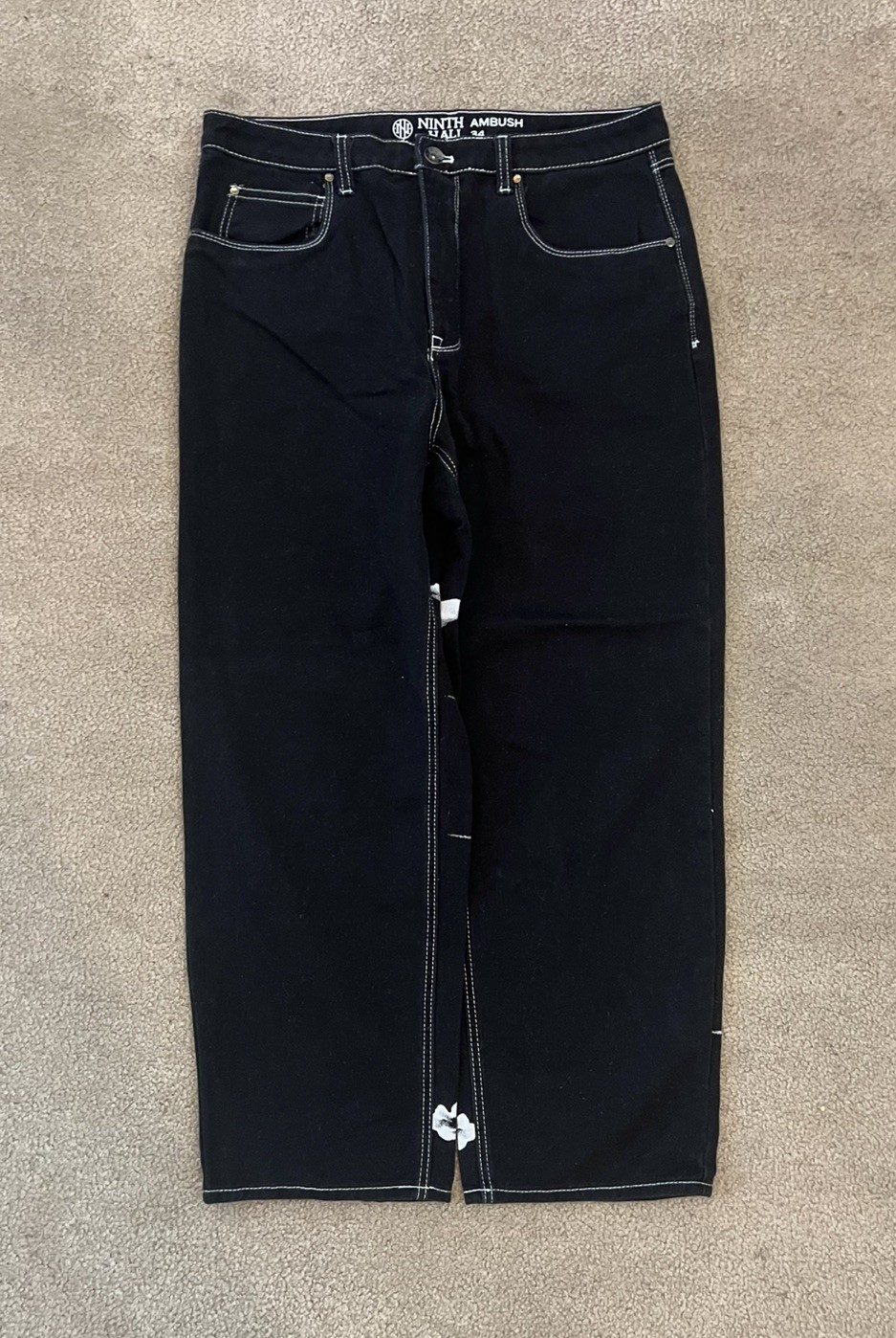 Ninth Hall Zumiez Wide Leg Jeans Black Sz 34 Dragon Skater Punk Grunge Goth NEW