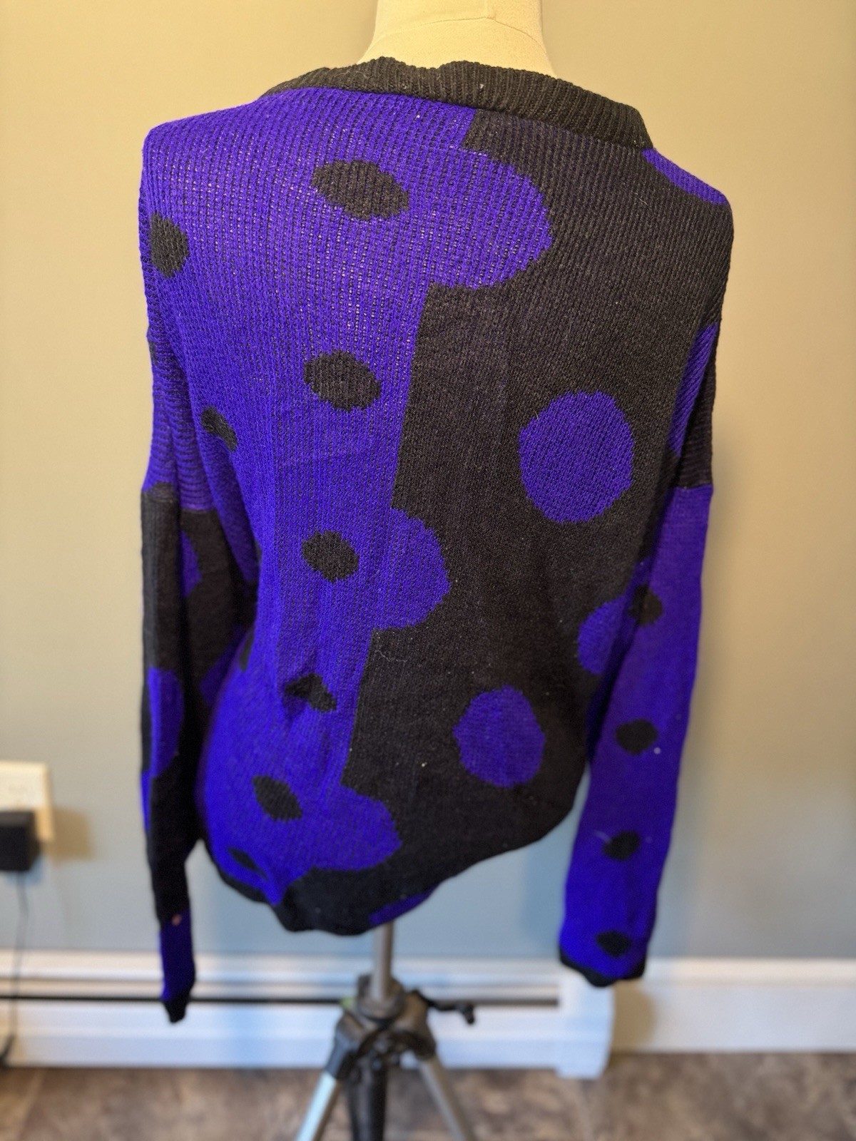 vintage 80s 90s World Trade Knits Black/Purple Abstract Sweater Chunky Knit SZ M