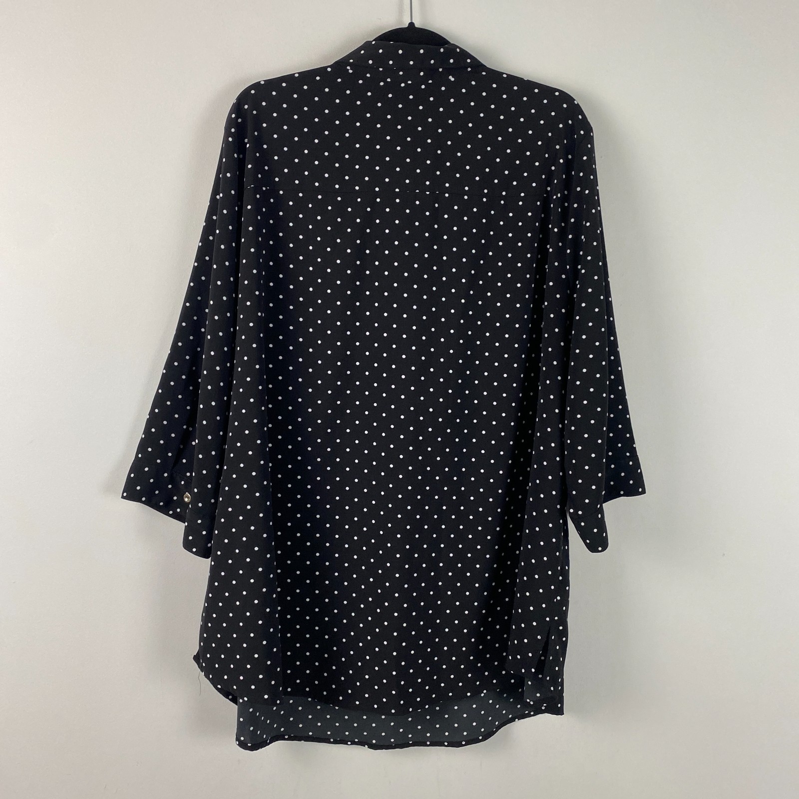 Catherines Popover Half Zip Blouse Size 2X Black White Polka Dot Stretch Tunic