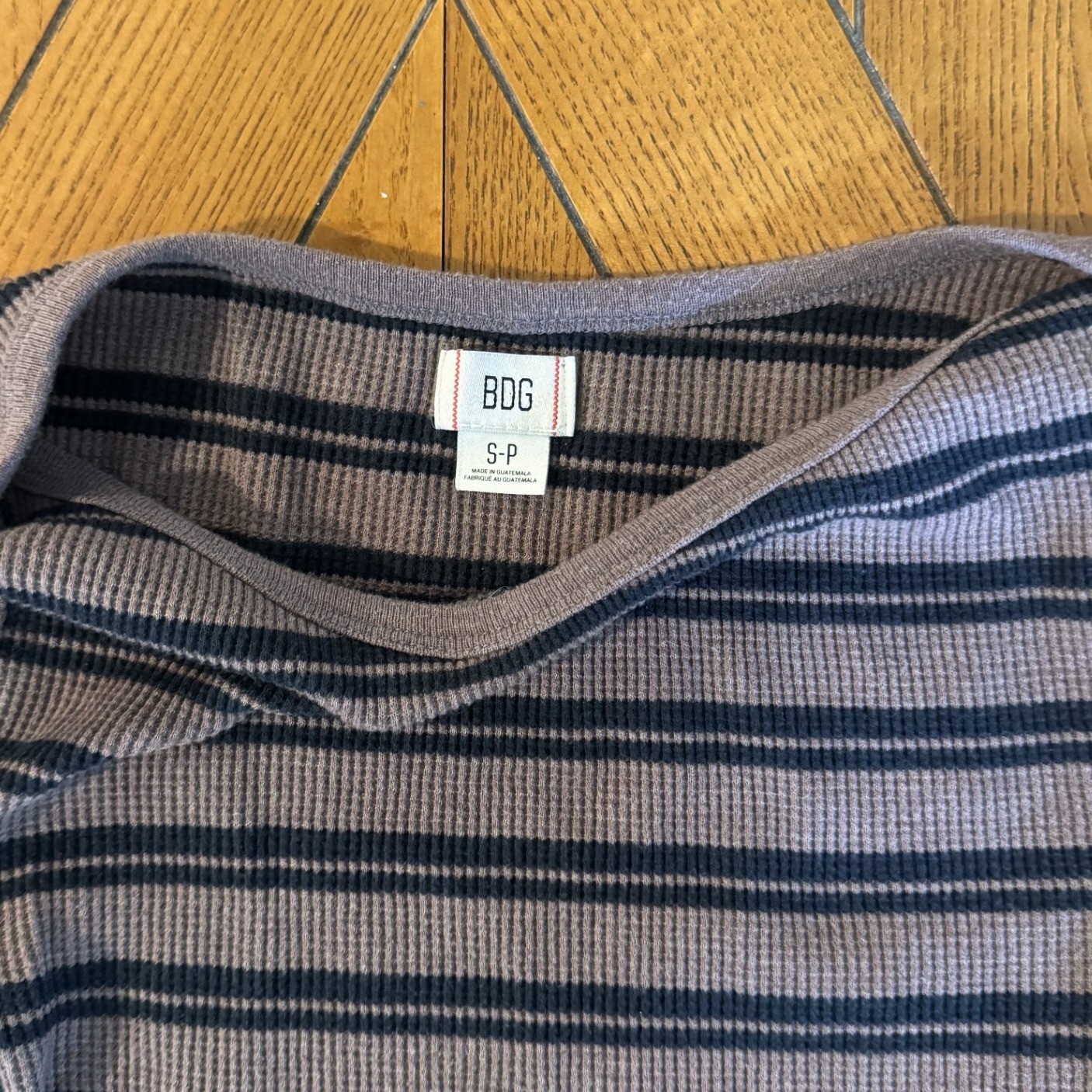 BDG Urban Outfitters Purple Black Striped Waffle Knit Thermal Crop Top Small