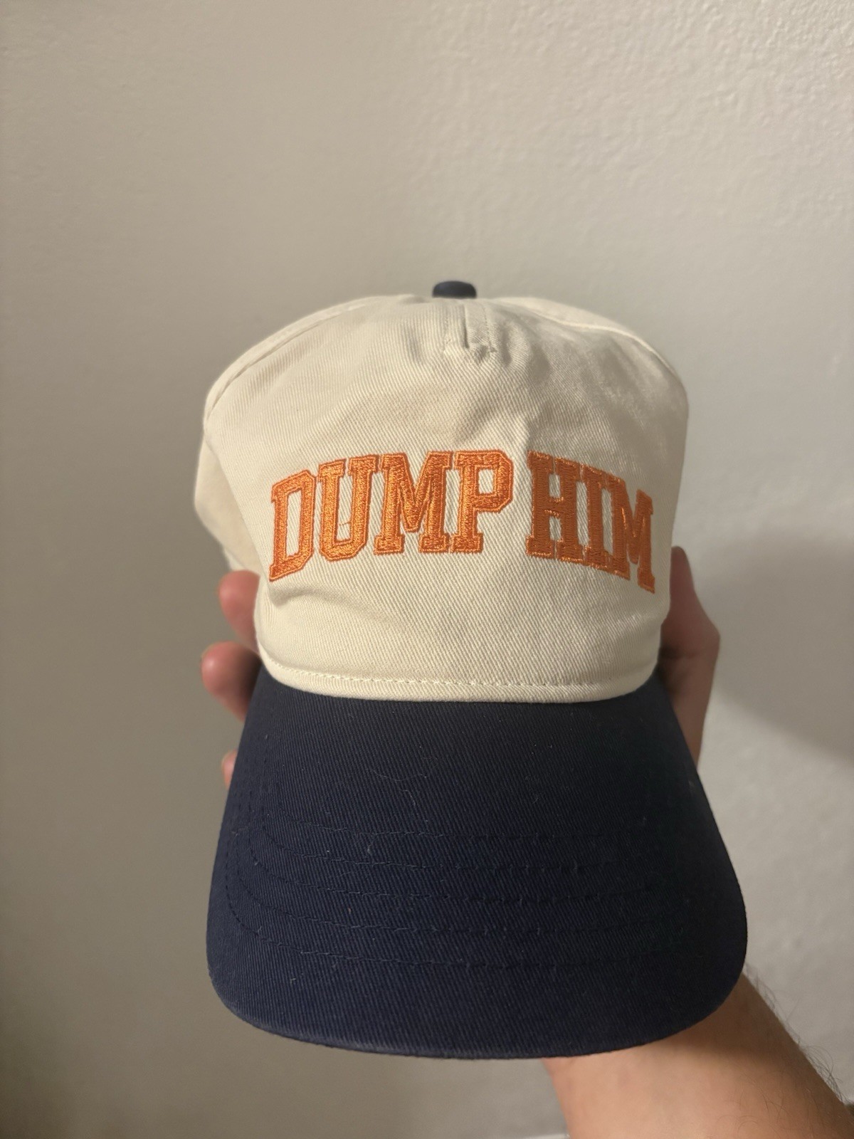 Urban Outfitters Cream & Navy ‘DUMP HIM’ Snapcback