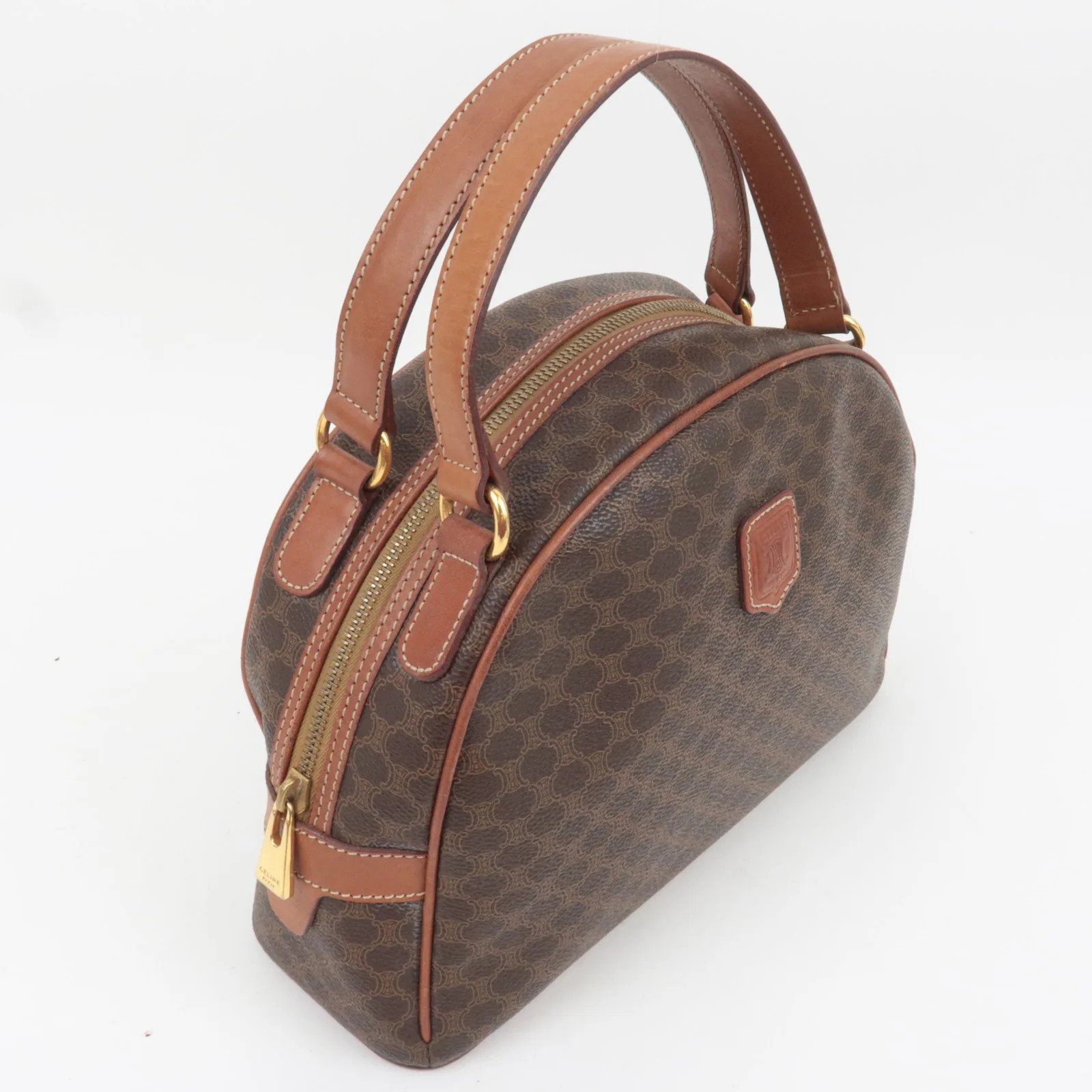 CELINE Macadam PVC Leather Handbag Brown Authentic