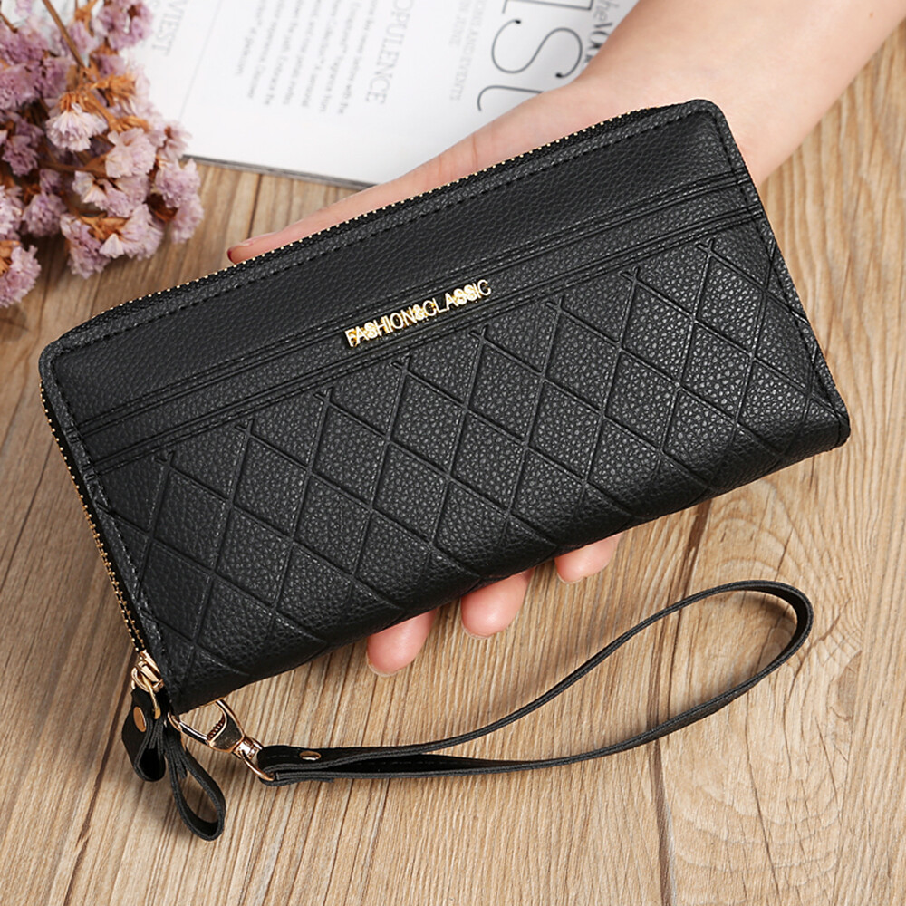 Women‘s Large Capacity Leather Wristlet Clutch Wallet Long Cell Phone Bag Zipper