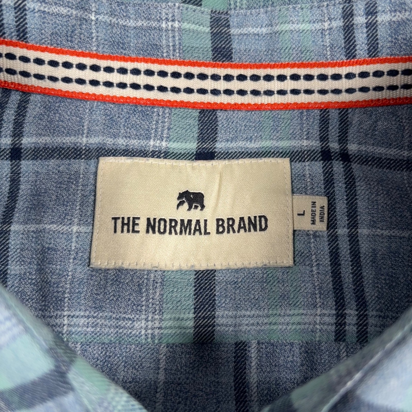 The Normal Brand Jasper Shirt Mens Size L Blue Plaid Cotton Long Sleeve Button