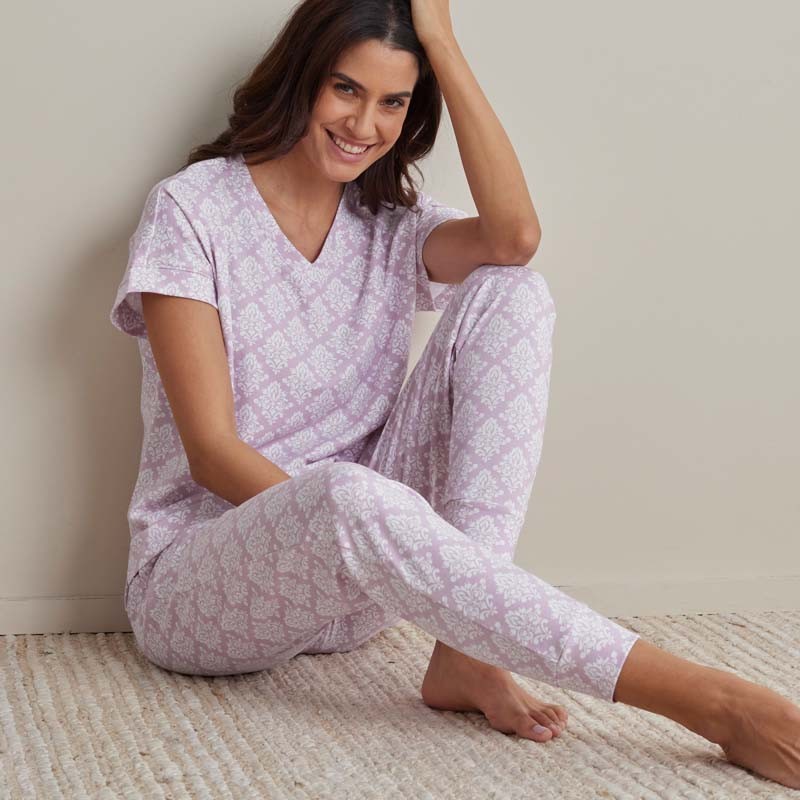 Printed Pima Cotton Women’s Jogger Pants Pajama Set