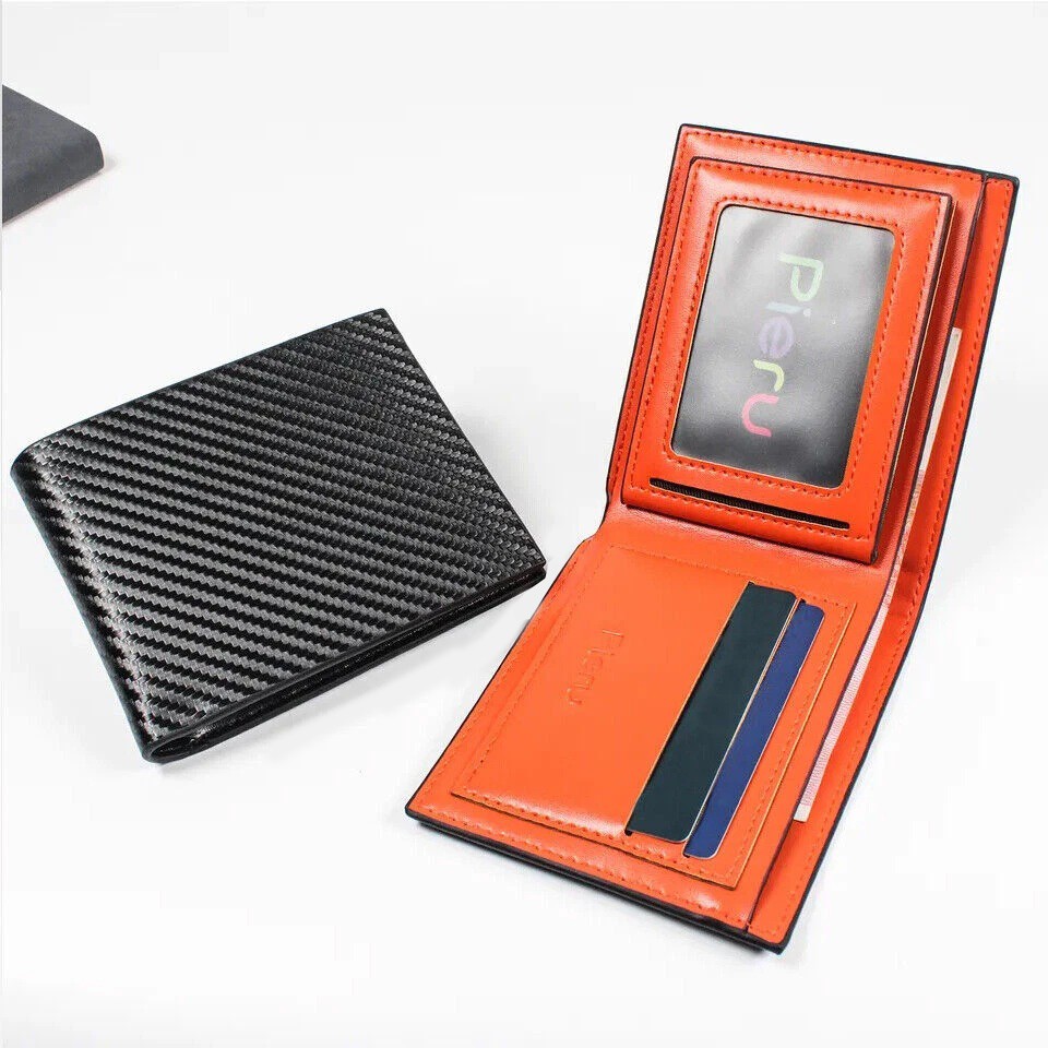 Men’s Carbon Fiber Leather RFID Blocking Slim Bifold Wallet Card Holder