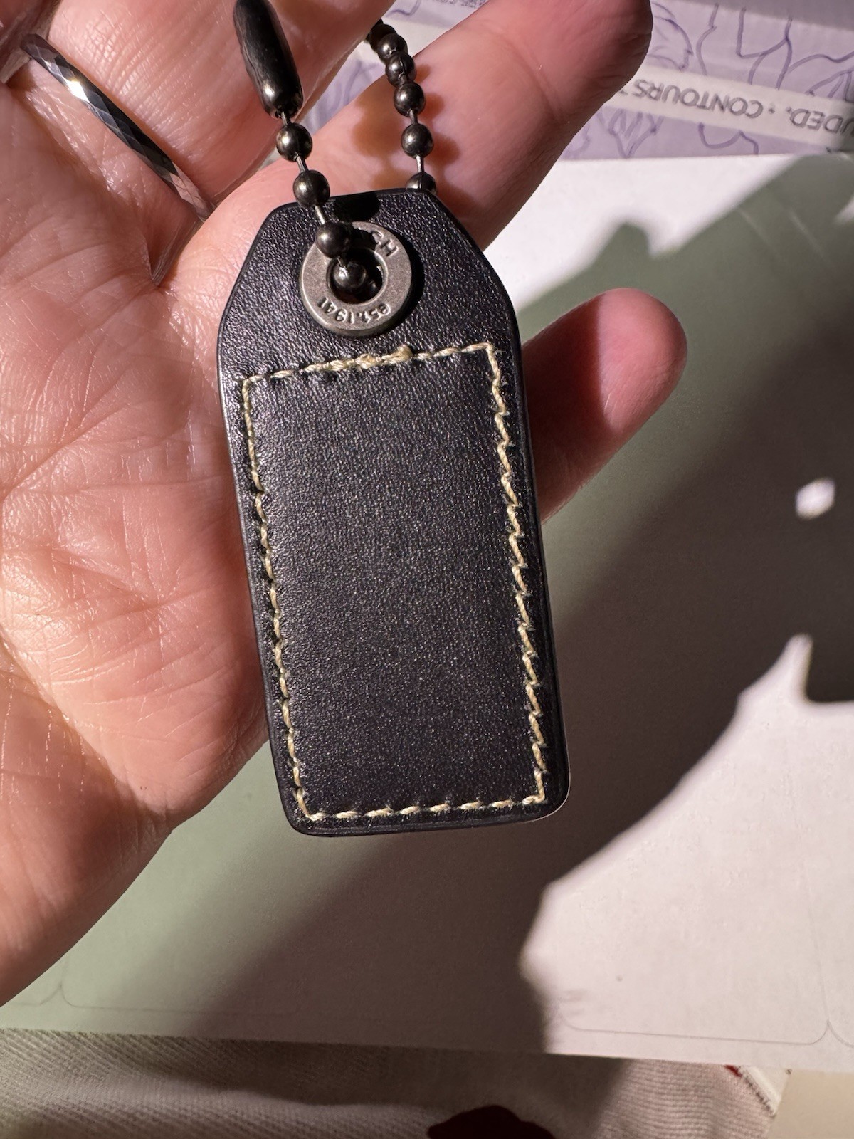 Coach Brown Leather Logo bag Hang Tag Keyring Ball Chain Vintage EUC
