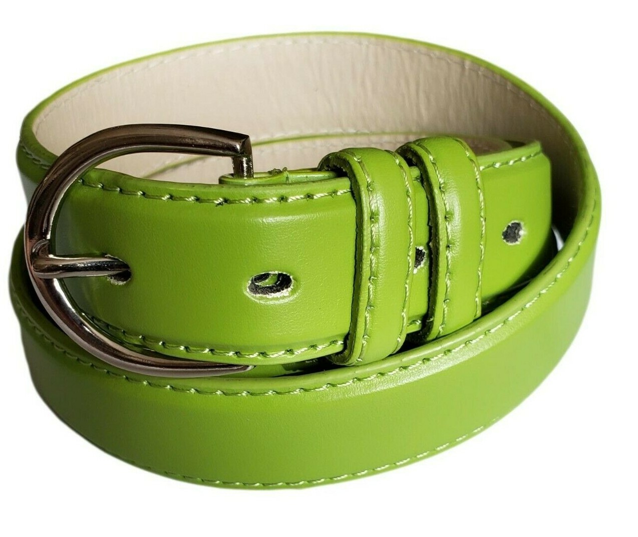 Women’s Leather Casual Dress Plain Solid Colors Belt Silver Buckle Ladies New