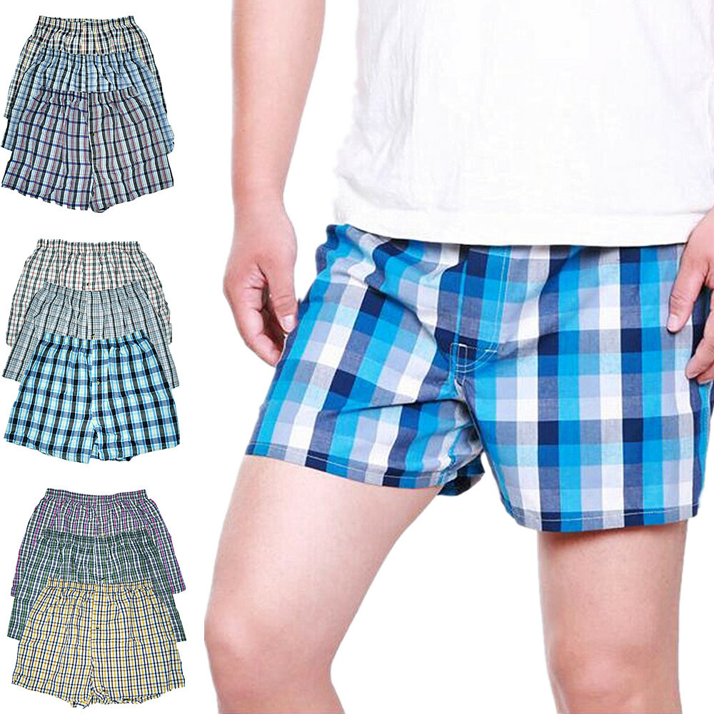 3 Pack Mens Boxer Briefs Trunk Shorts Cotton Check Plaid Underwear Size M-2XL