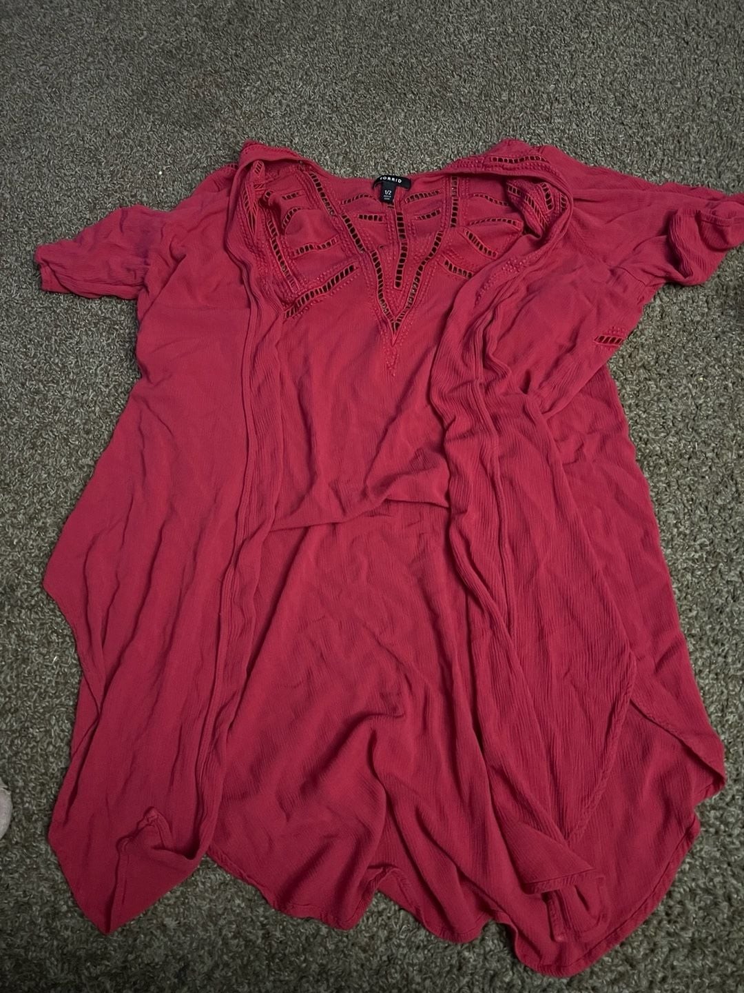 Torrid Dark Pink Crochet Inset Gauze Hi-Lo Tunic Blouse