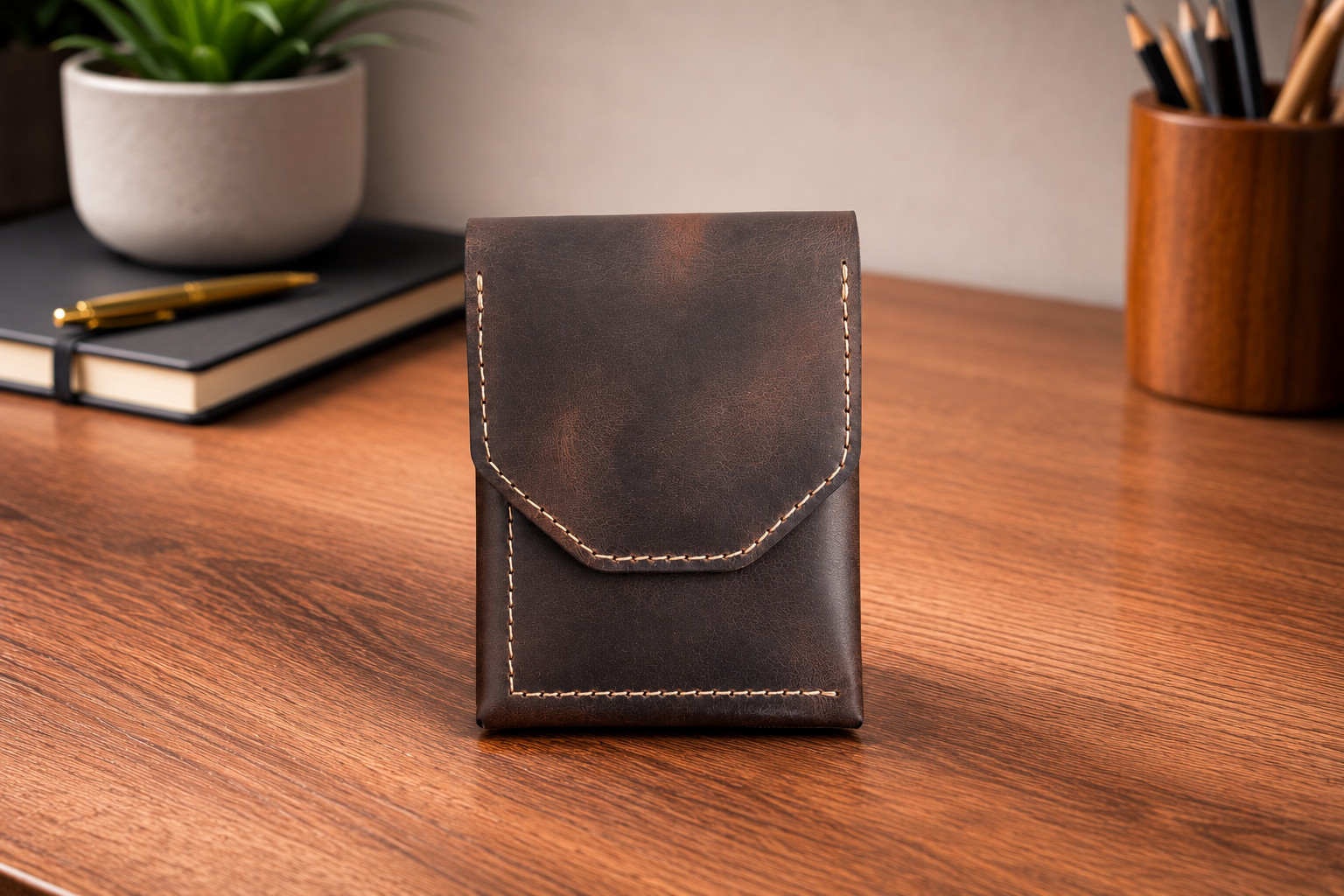 Leather Cash Wallet for Men, Slim Front Pocket Card Holder, Handmade Minimalist