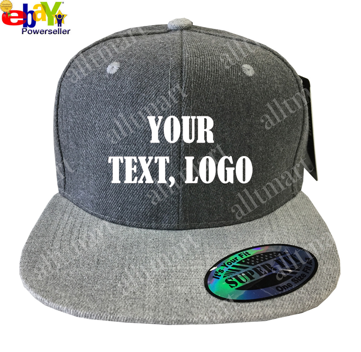 New Printed Text Logo Custom Personalized Flat Bill Premium Snapback Hat Cap