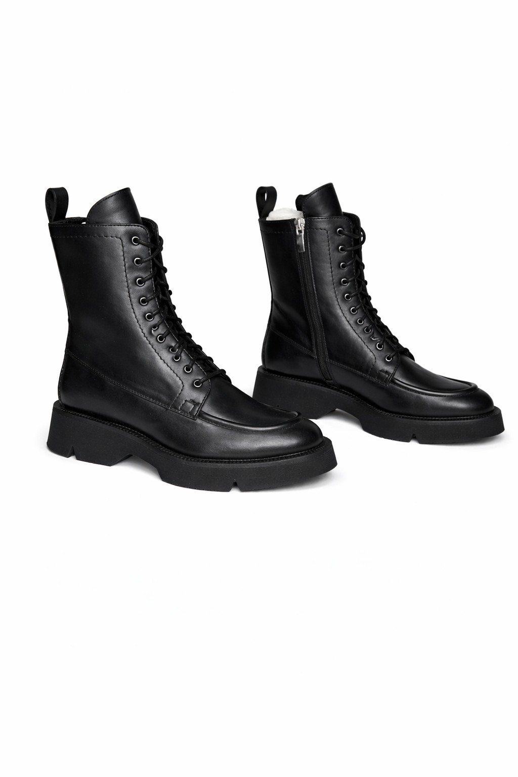 La Canadienne Benlace Black Leather Lace-Up Combat Boots Waterproof Women’s…