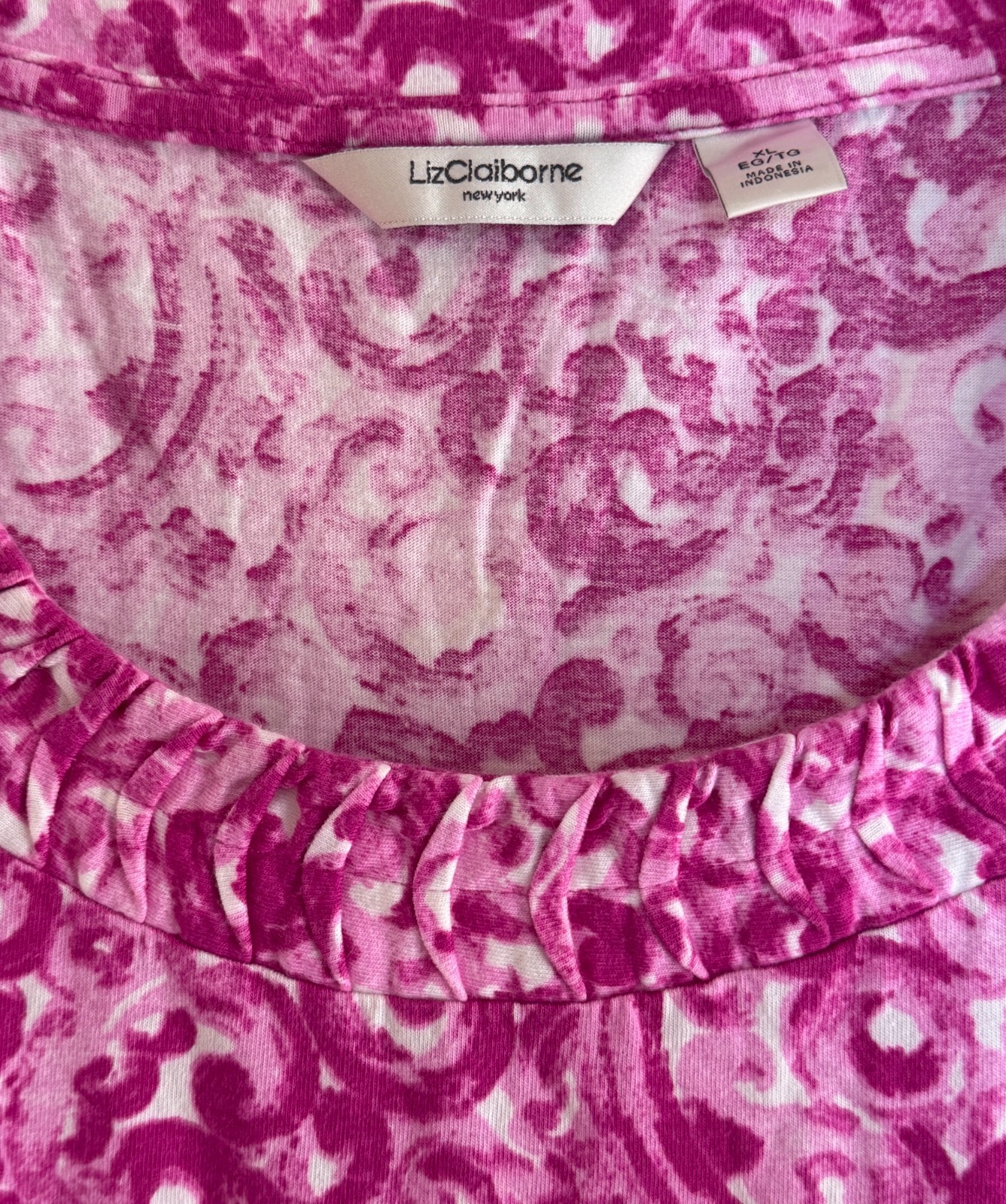Women’s LIZ CLAIBORNE Sz XL Round Ruched Neck Detail S/S Knit Top (You Pick)