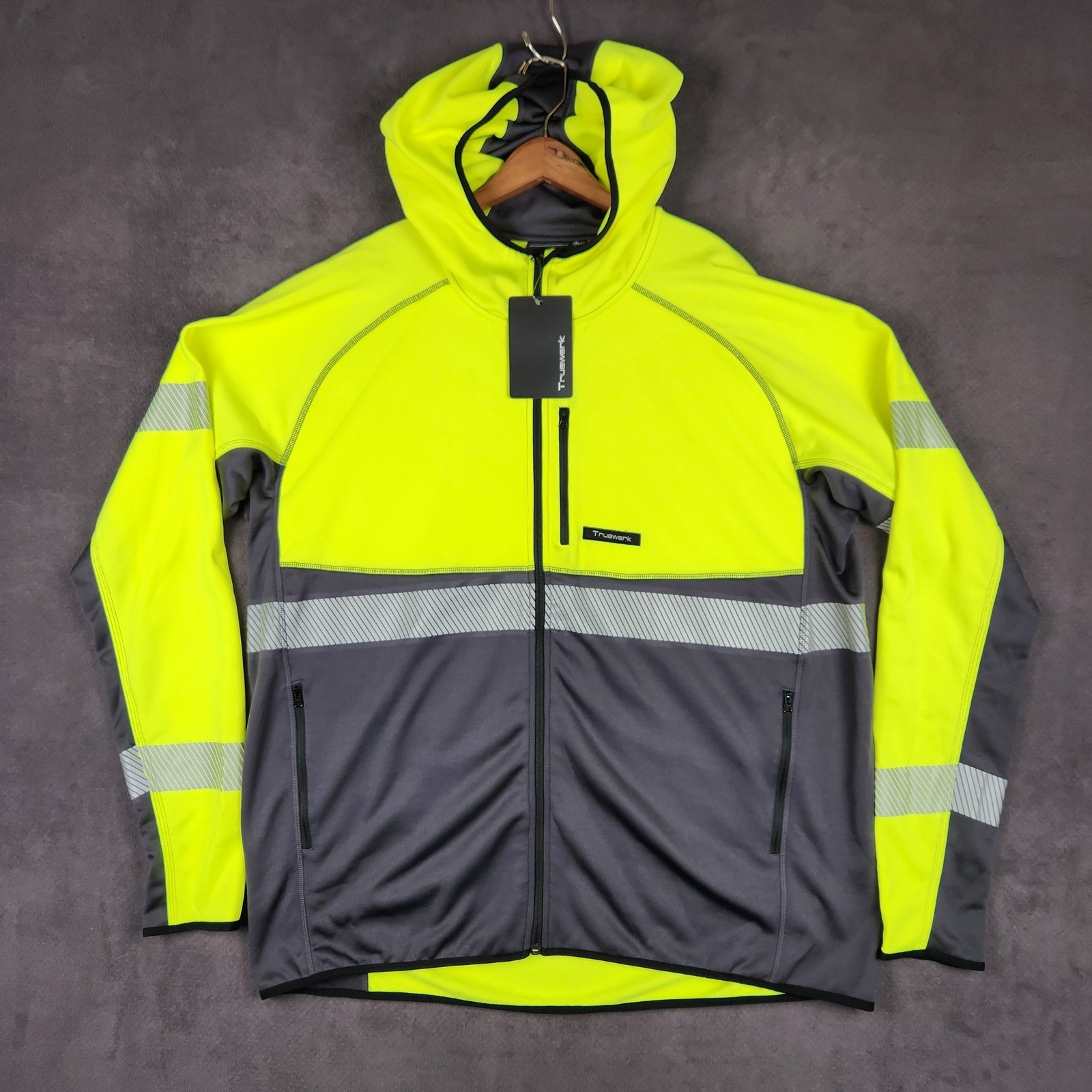 Truewerk T2 Fleece Werkhoody Mens 3XL Hi-Vis Yellow Gray Reflective Full Zip NEW