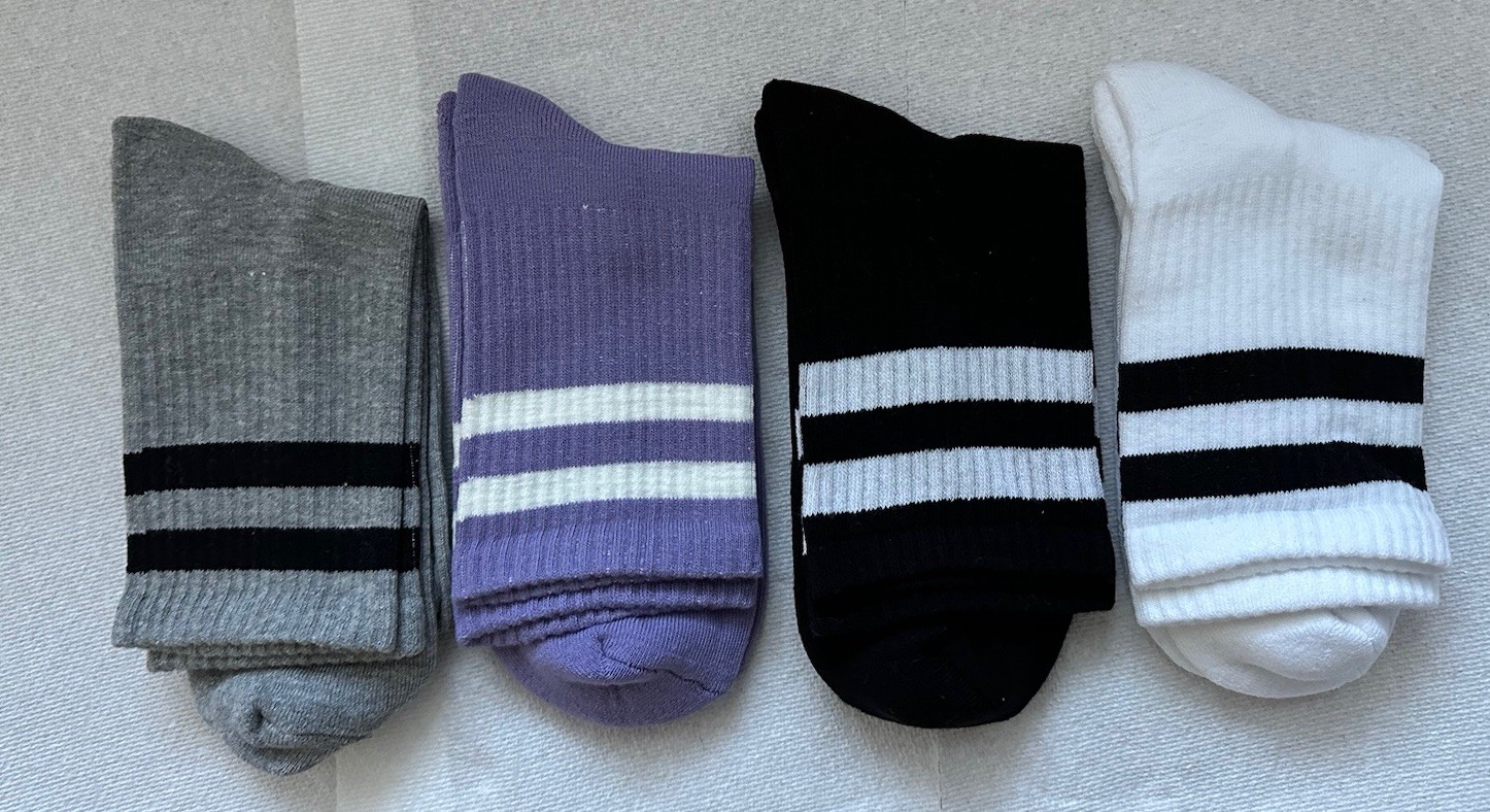 Unisex Cotton Crew Quarter Retro Socks Striped Casual Multicolor 4 Pair NWT