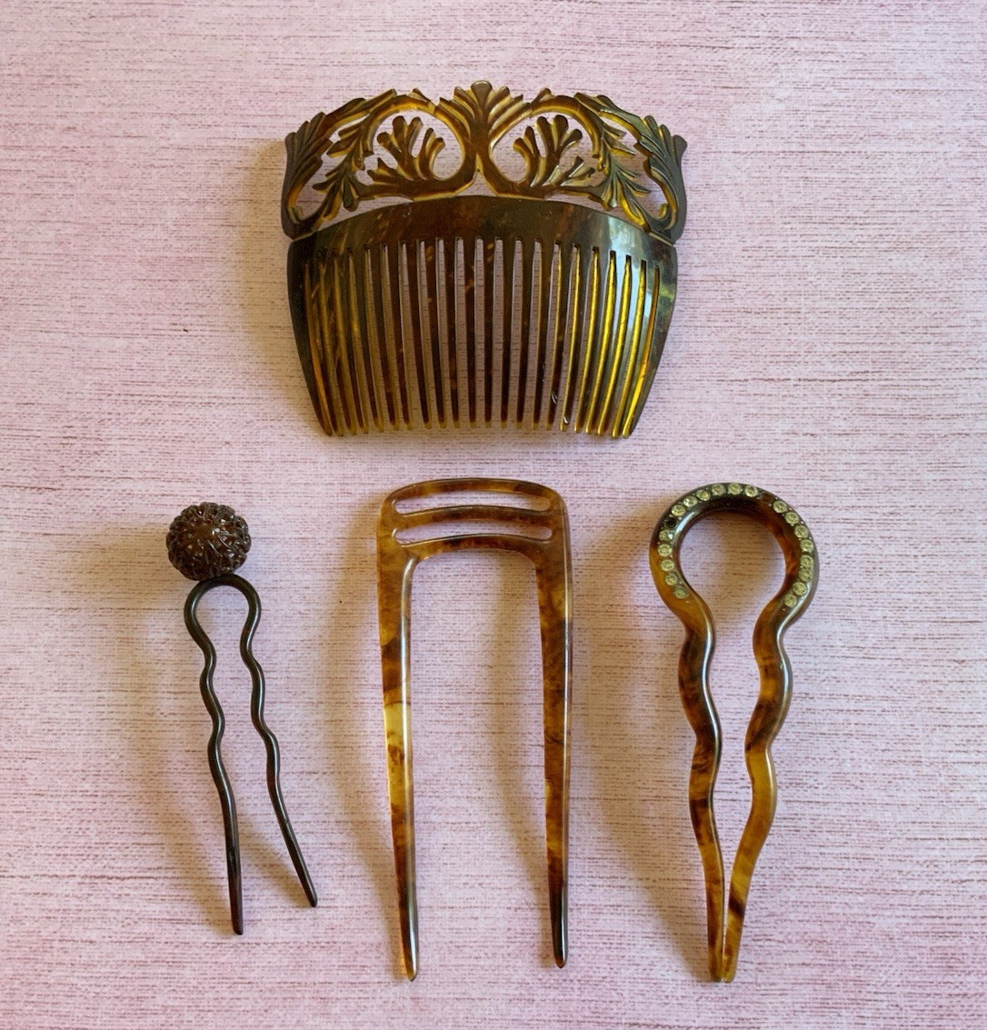 Lot of 4 Antique Victorian Style Faux Tortoise Shell Hair Combs