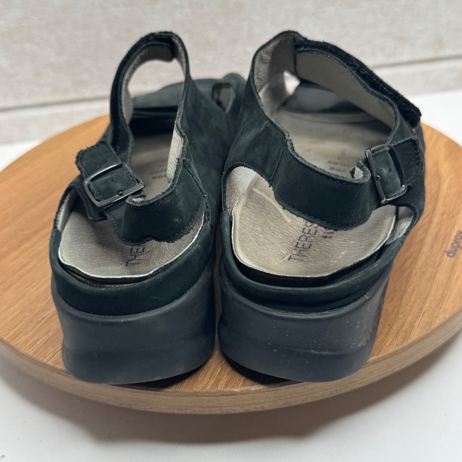 Theresia M. Black Suede Leather Slingback Comfort Sandals Size UK 8 10 US