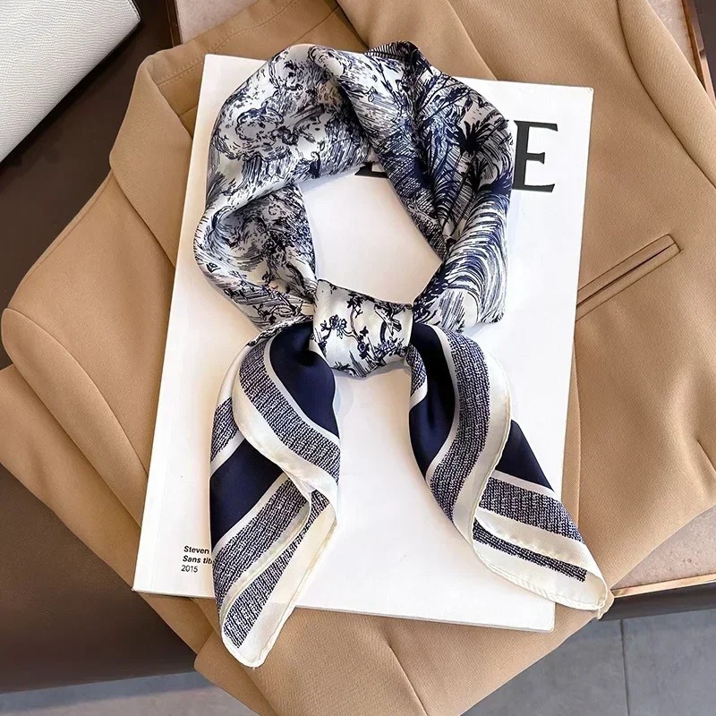 Women Silk Satin Scarf Horse Print Hairband Neck Scarf Headband Wrap