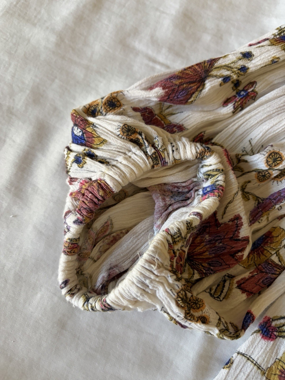 Free People Floral Boho Peasant Blouse V-Neck Balloon Long Sleeve Viscose Size S