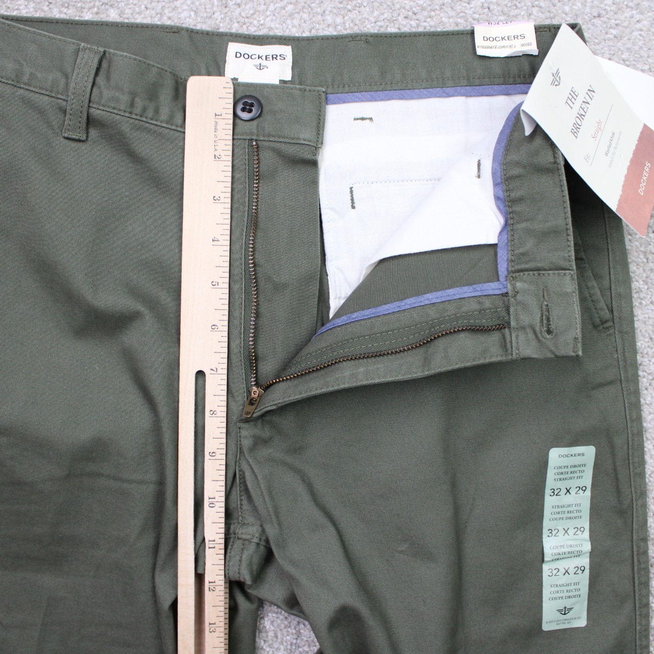 Dockers Pants NWT Mens 32×29 Green The Broken In Straight Fit Stretch Flat Front
