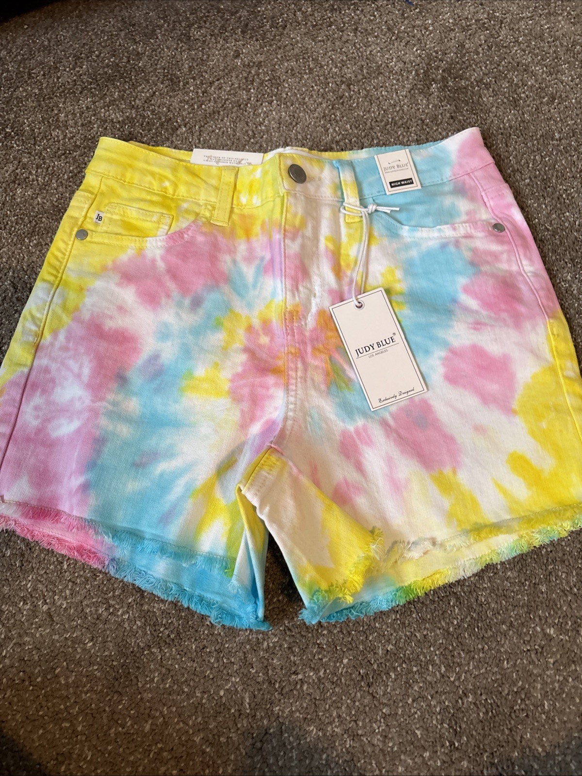 NWT Judy Blue Swirl Tie Dye Denim Shorts Women Small colorful High Waist