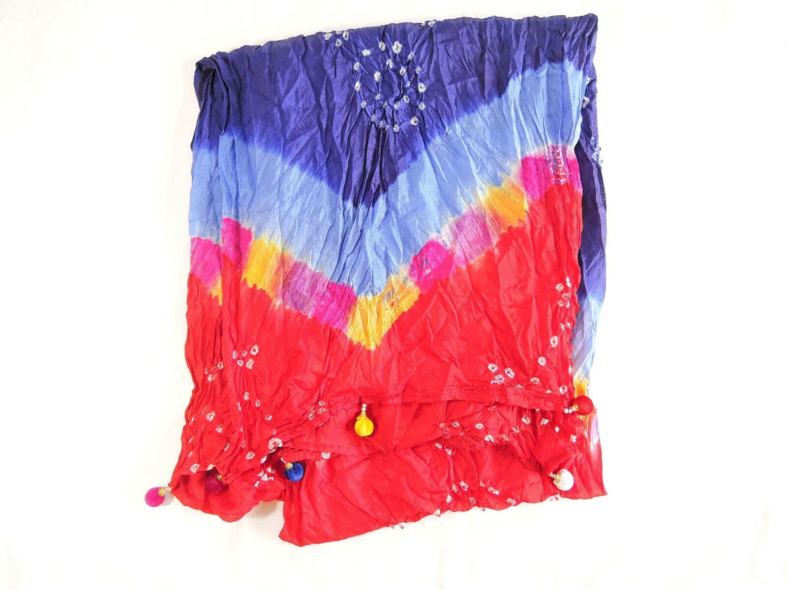 10 WHOLESALE LOT TIE-DYE INDIA SILK SCARF SHAWL WITH BEADS: 30″ X 90″ 10 PCS
